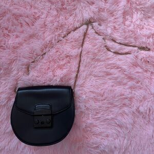 Furla Black Crossbody Bag with Gold Chain